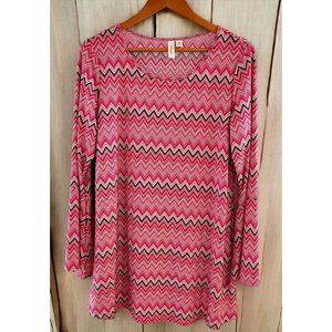 Tracera Pink Tunic Top Womens Sz XL Zig Zag Chevron Stripes Flare Long Sleeve